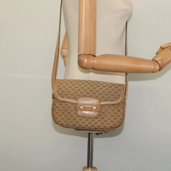 GUCCI Micro GG Canvas Shoulder Bag Beige Gold Auth 136082 - Picture 14 of 16